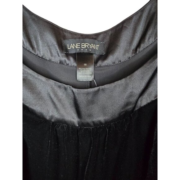 Lane Bryant Black Velvet Dress Size 16 Short Sleeve Satin Accent Goth Classic - Picture 3 of 5